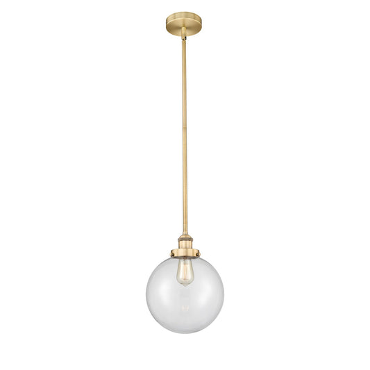 Innovations Beacon 10in 1-Light Mini Pendant | Industrial Brushed Brass Steel and Clear Glass | Kitchen Island & Dining | Model 616-1SH-BB-G202-10-LED