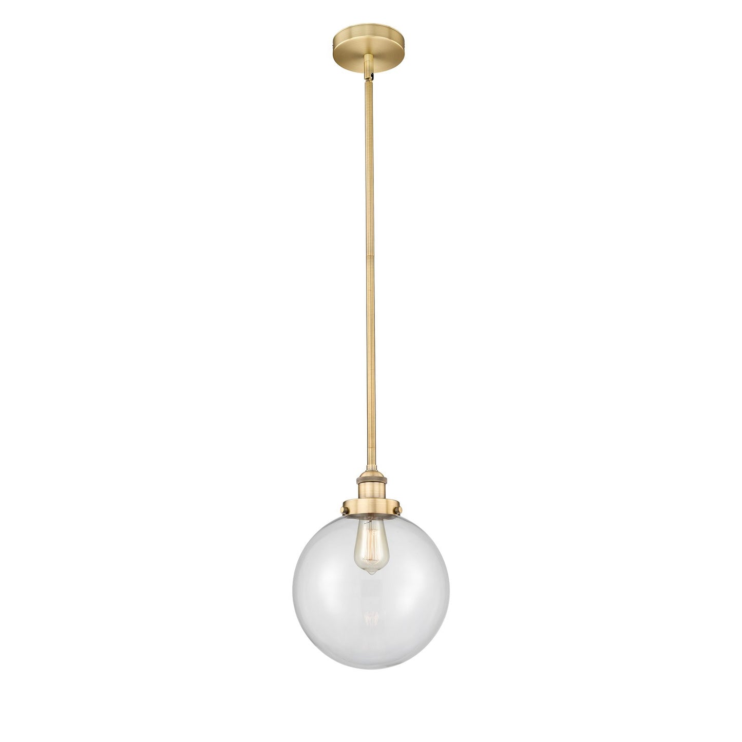 Innovations Beacon 10in 1-Light Mini Pendant | Industrial Brushed Brass Steel and Clear Glass | Kitchen Island & Dining | Model 616-1SH-BB-G202-10-LED