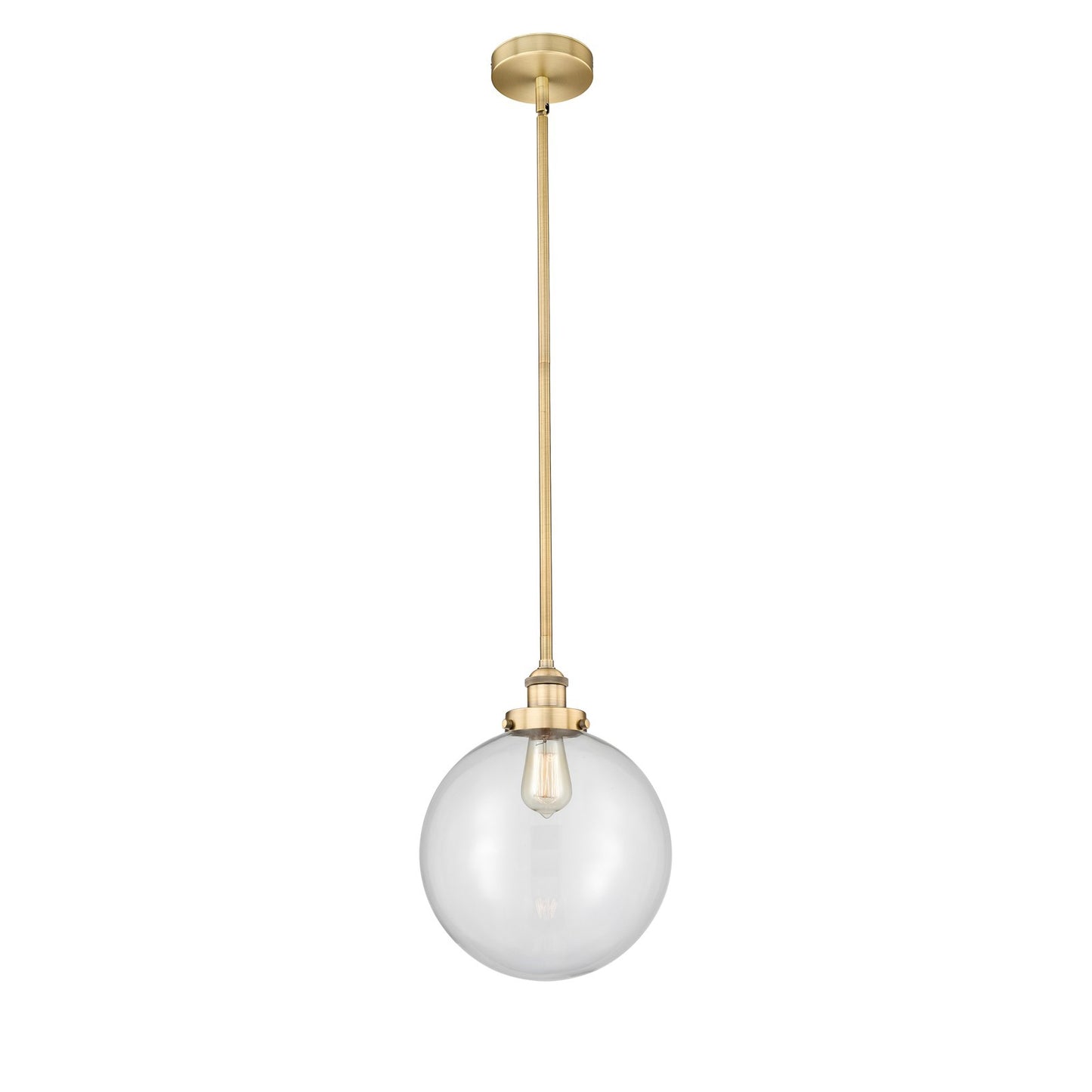 Innovations Beacon 12in 1-Light Mini Pendant | Industrial Brushed Brass Steel and Clear Glass | Kitchen Island & Dining Room | Model 616-1SH-BB-G202-12