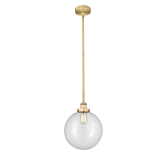 Innovations Beacon 12in 1-Light Mini Pendant | Industrial Brushed Brass Steel and Clear Glass | Kitchen Island & Dining | Model 616-1SH-BB-G202-12-LED