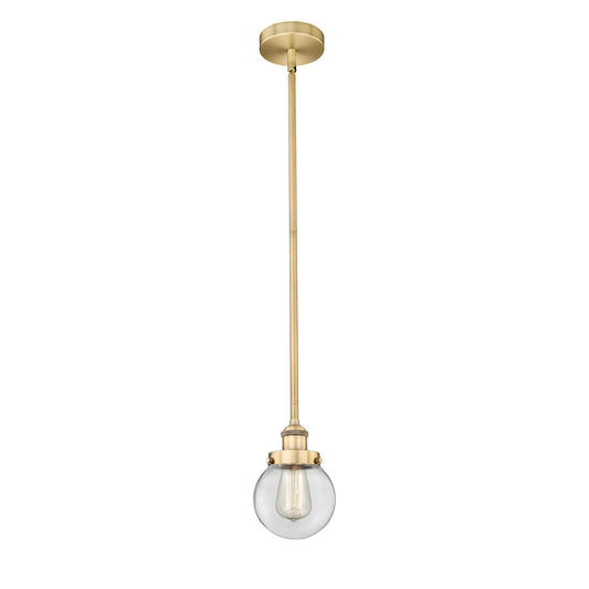Innovations Beacon 6in 1-Light Mini Pendant | Industrial Brushed Brass Steel and Clear Glass | Kitchen Island & Dining Room | Model 616-1SH-BB-G202-6-LED