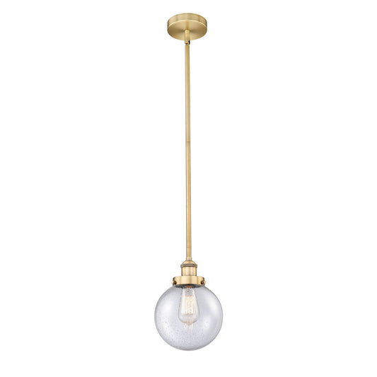 Innovations Beacon 8in 1-Light Mini Pendant | Industrial Brushed Brass and Seedy Glass | Kitchen Island & Dining Room | 8 x 8 x | Model 616-1SH-BB-G204-8