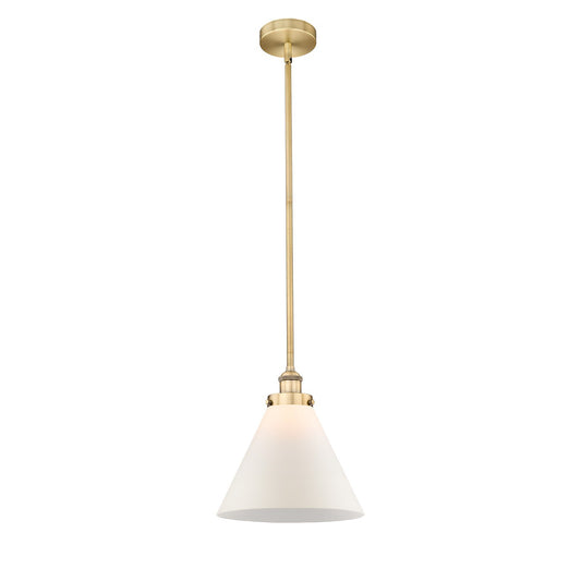 Innovations Cone 12in 1-Light Mini Pendant | Industrial Brushed Brass and Matte White Frosted Glass | Kitchen Island & Dining | Model 616-1SH-BB-G41-L