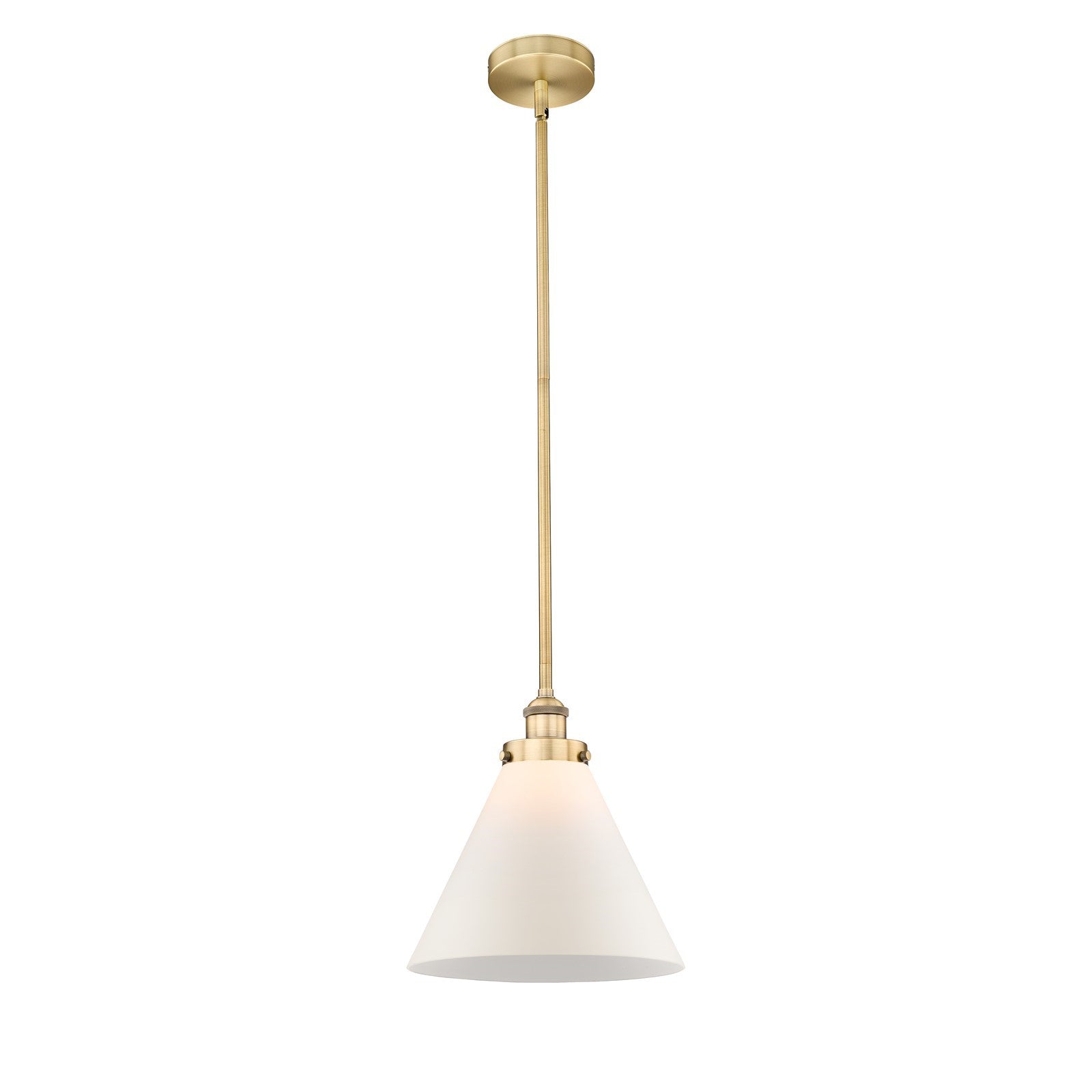 Innovations Cone 12in 1-Light Mini Pendant | Industrial Brushed Brass and Matte White Frosted Glass | Kitchen Island & Dining | Model 616-1SH-BB-G41-L
