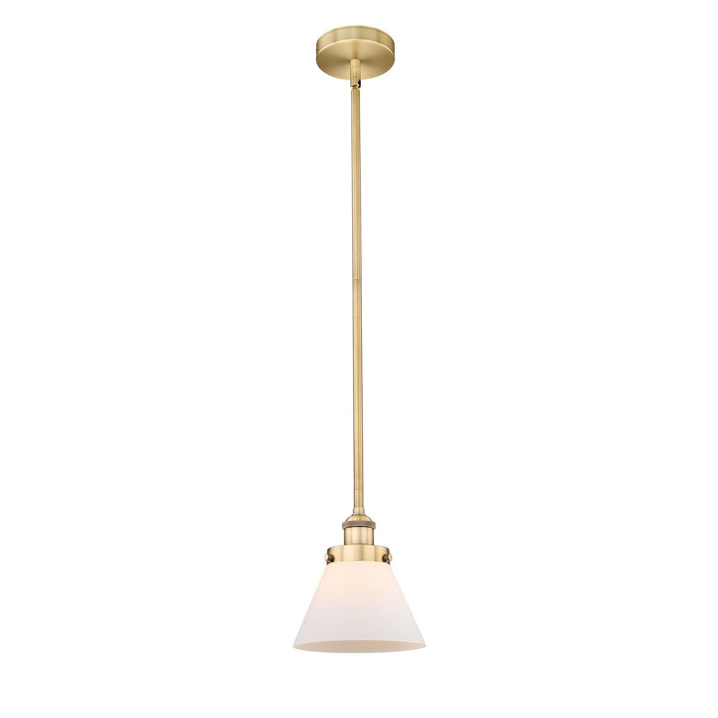 Innovations Cone 1-Light Mini Pendant | Industrial Brushed Brass and Matte White Frosted Glass | Kitchen Island & Dining Room | Model 616-1SH-BB-G41-LED
