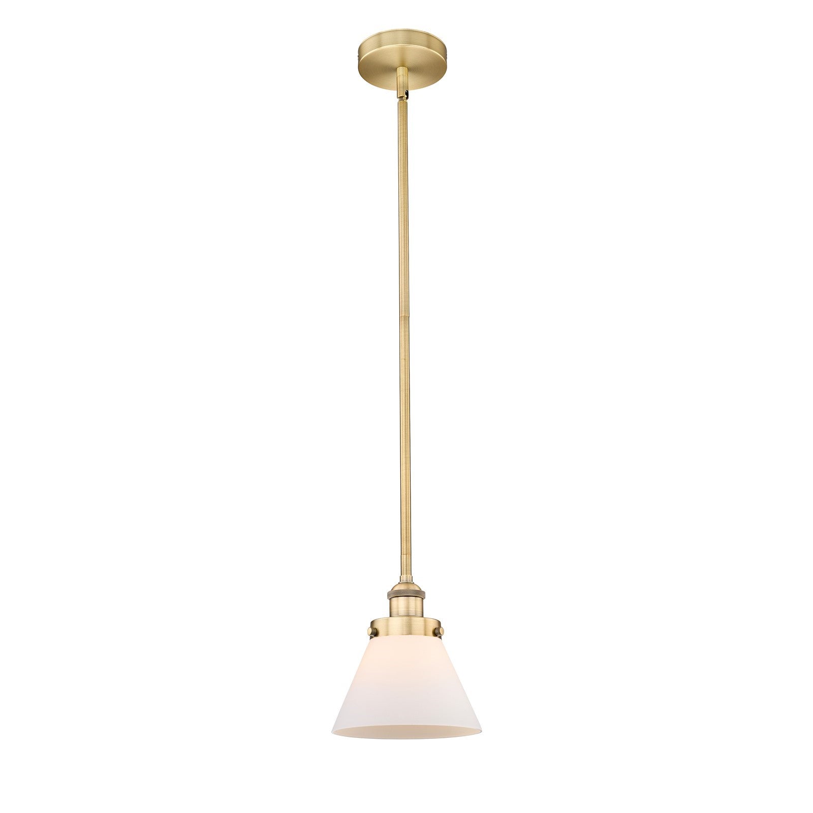 Innovations Cone 1-Light Mini Pendant | Industrial Brushed Brass and Matte White Frosted Glass | Kitchen Island & Dining Room | Model 616-1SH-BB-G41-LED