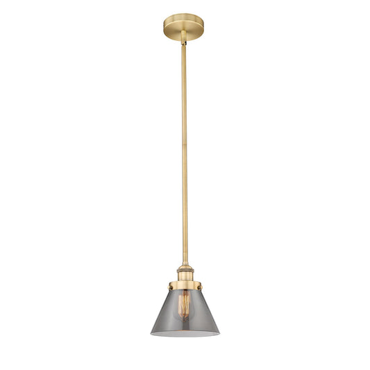 Innovations Cone 1-Light Mini Pendant | Industrial Brushed Brass and Light Smoke Glass | Kitchen Island & Dining Room | 7.75 x 7.75 | Model 616-1SH-BB-G43
