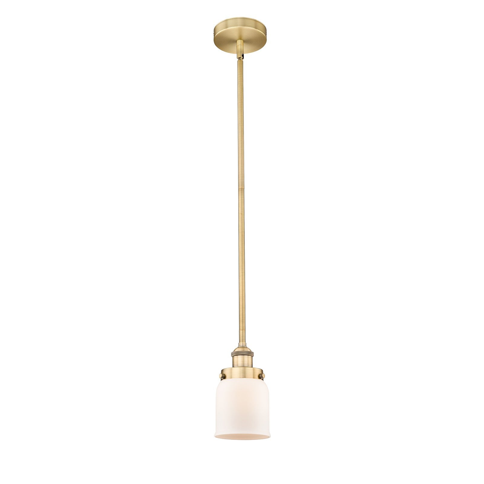 Innovations Bell 5in 1-Light Mini Pendant | Industrial Brushed Brass Steel and Matte White Frosted Glass | Kitchen Island & Dining | Model 616-1SH-BB-G51