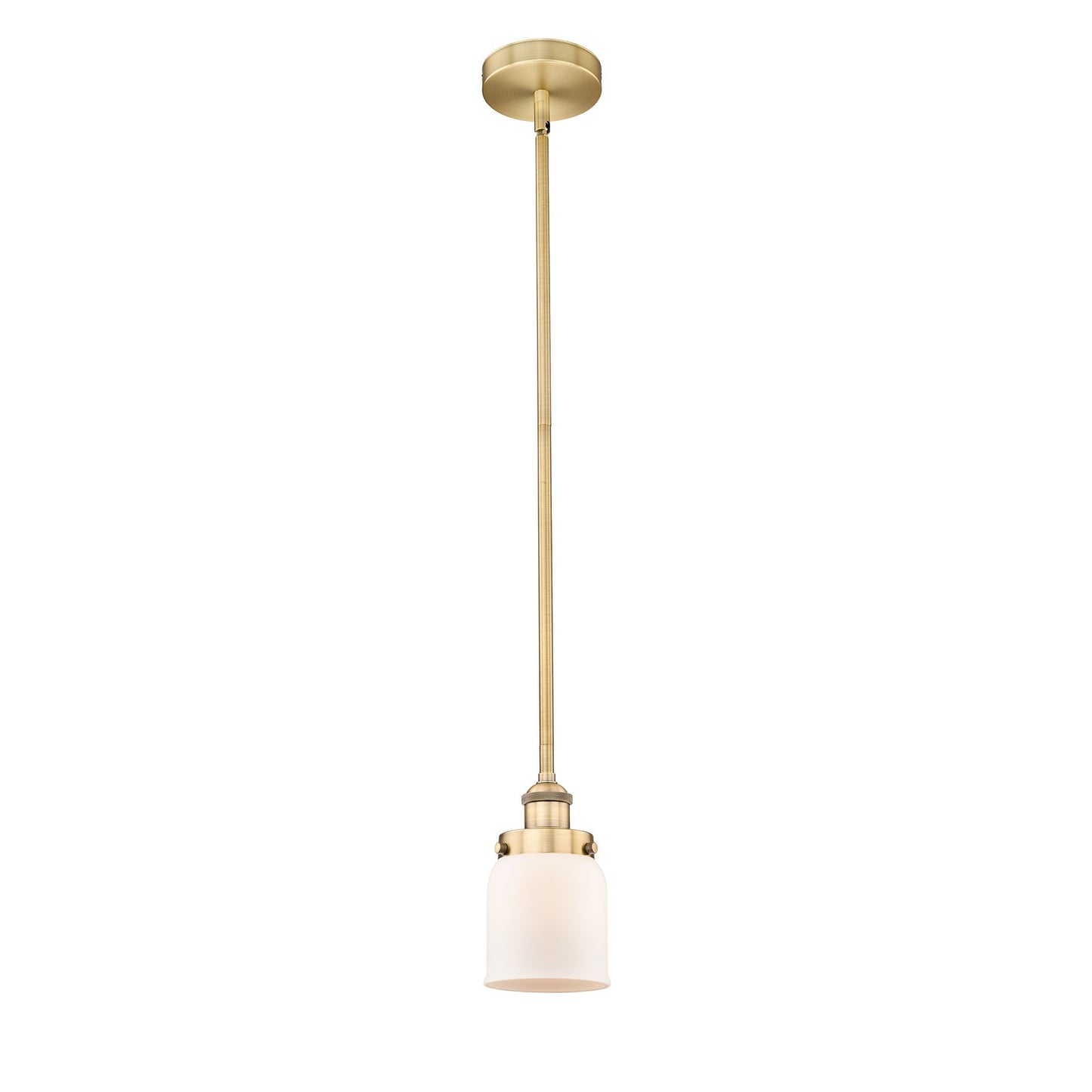 Innovations Bell 5in 1-Light Mini Pendant | Industrial Brushed Brass and Matte White Frosted Glass | Kitchen Island & Dining | Model 616-1SH-BB-G51-LED
