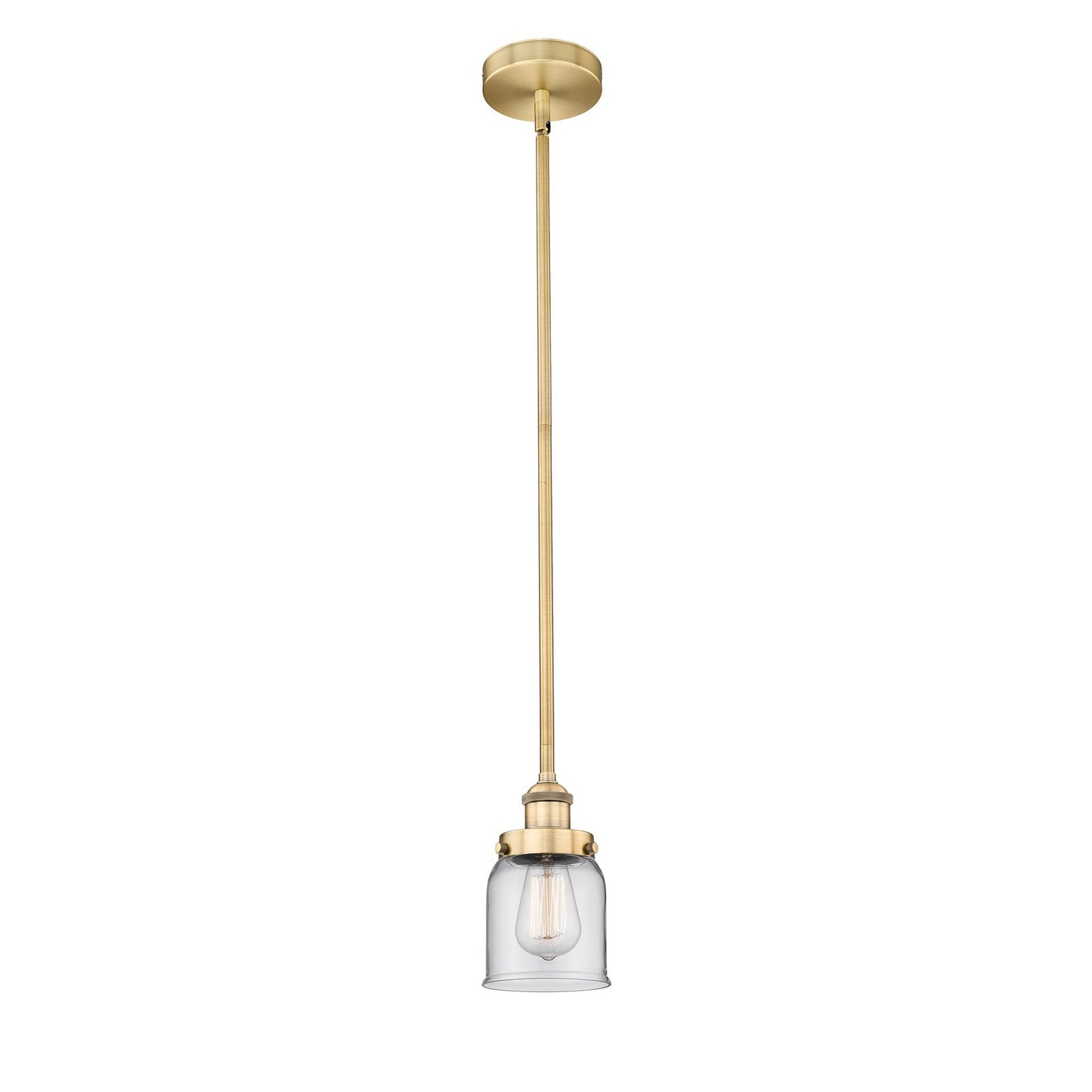 Innovations Bell 5in 1-Light Mini Pendant | Industrial Brushed Brass and Clear Glass | Kitchen Island & Dining Room | 5 x 5 x | Model 616-1SH-BB-G52-LED