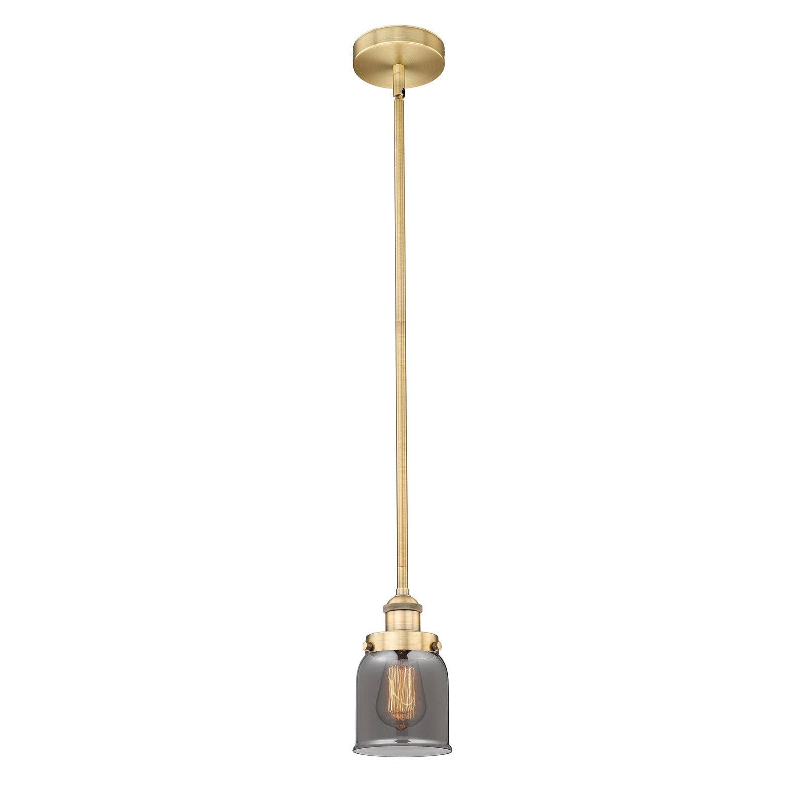 Innovations Bell 5in 1-Light Mini Pendant | Industrial Farmhouse Brushed Brass and Light Smoke Glass | Kitchen Island & Dining Room | Model 616-1SH-BB-G53