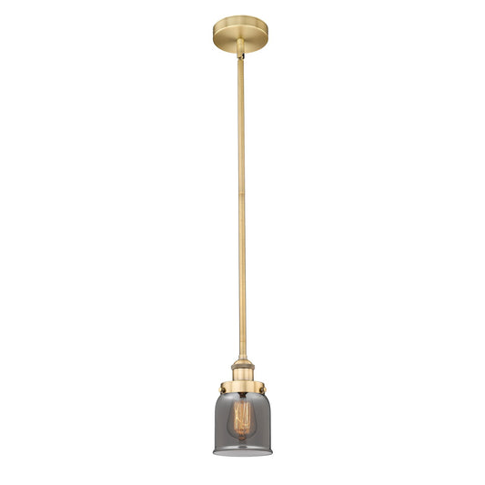 Innovations Bell 5in 1-Light Mini Pendant | Industrial Farmhouse Brushed Brass and Light Smoke Glass | Kitchen Island & Dining Room | Model 616-1SH-BB-G53