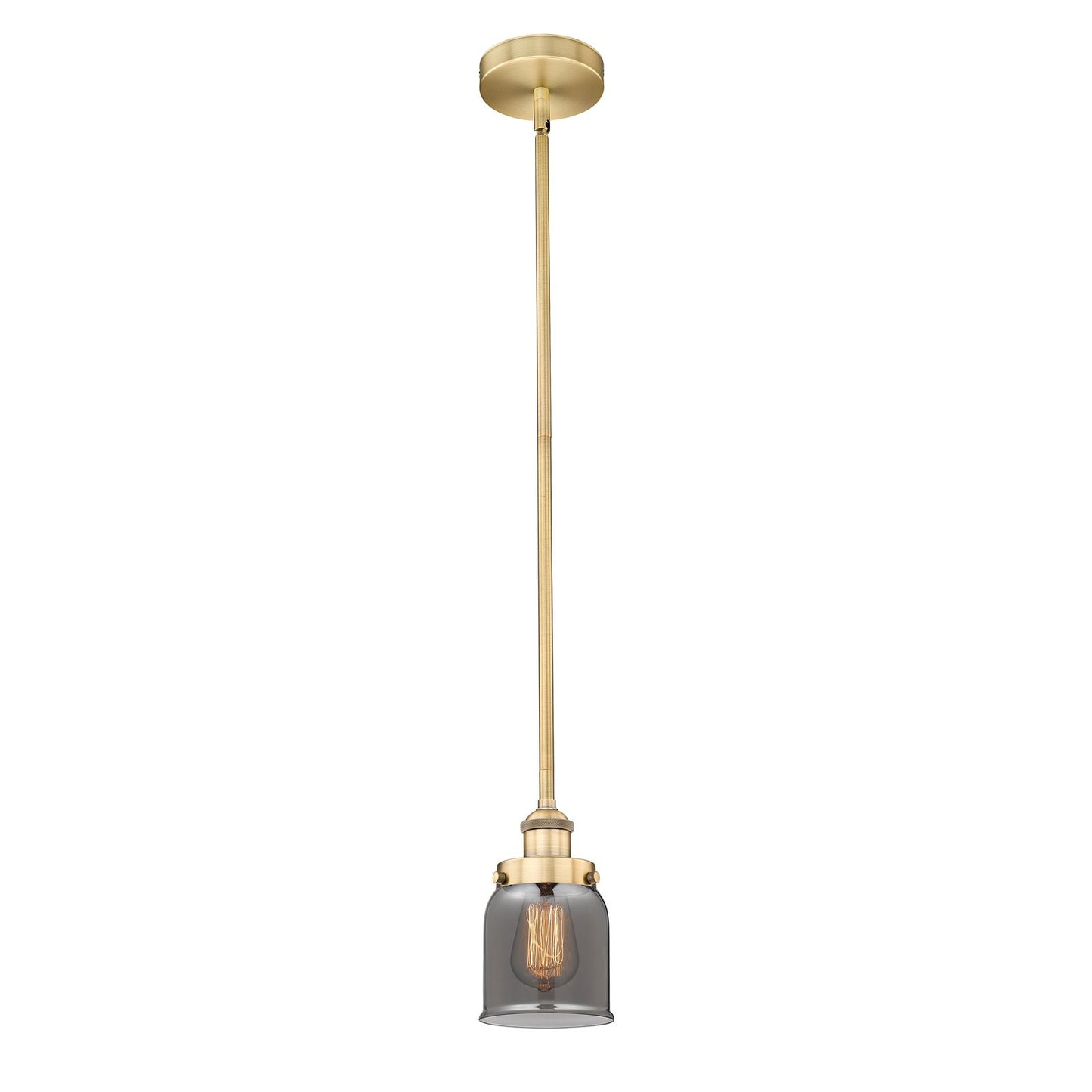 Innovations Bell 5in 1-Light Mini Pendant | Industrial Brushed Brass Steel and Light Smoke Glass | Kitchen Island & Dining Room | Model 616-1SH-BB-G53-LED