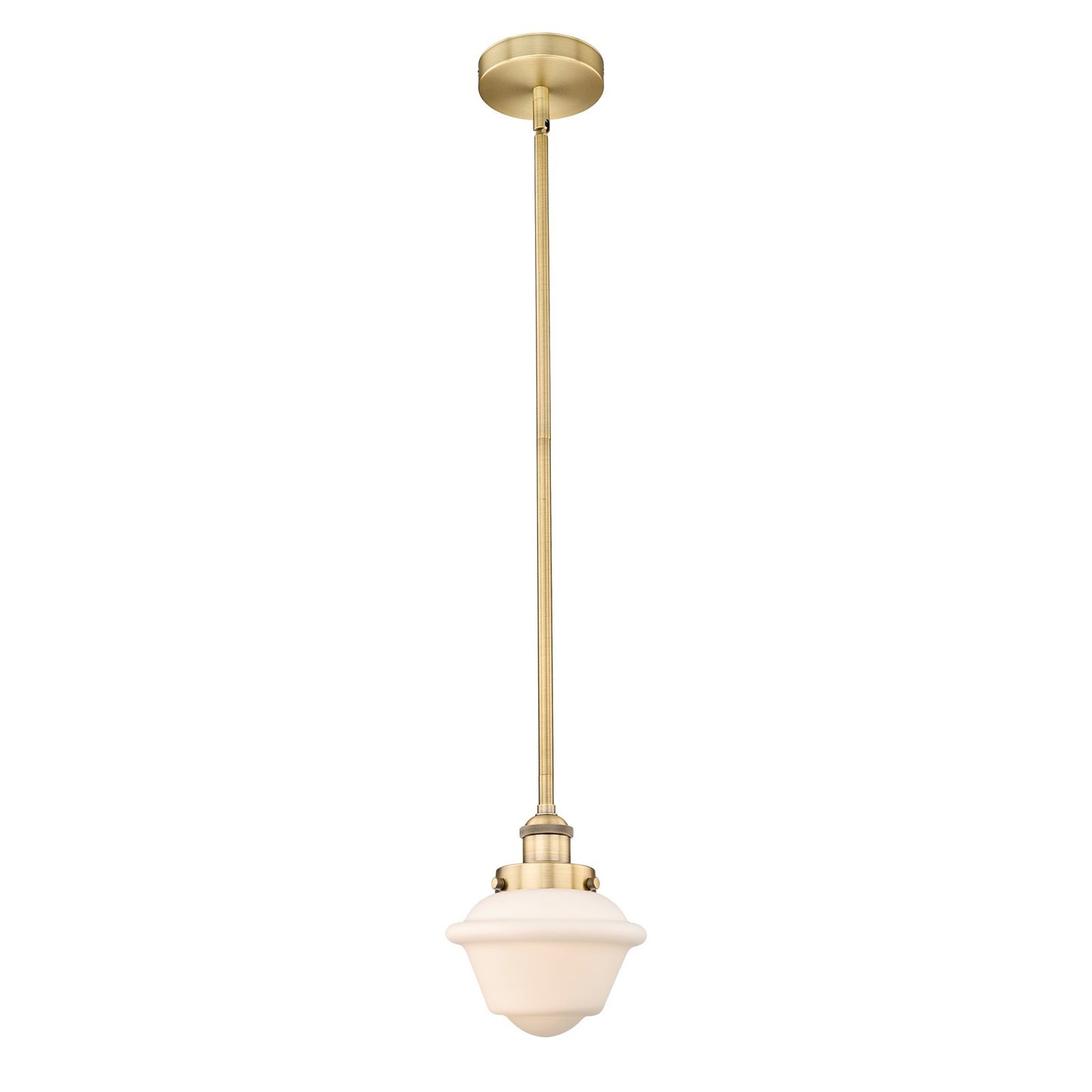 Innovations Oxford 7in 1-Light Mini Pendant | Traditional Brushed Brass Steel and Matte White Frosted Glass | Kitchen Island & | Model 616-1SH-BB-G531