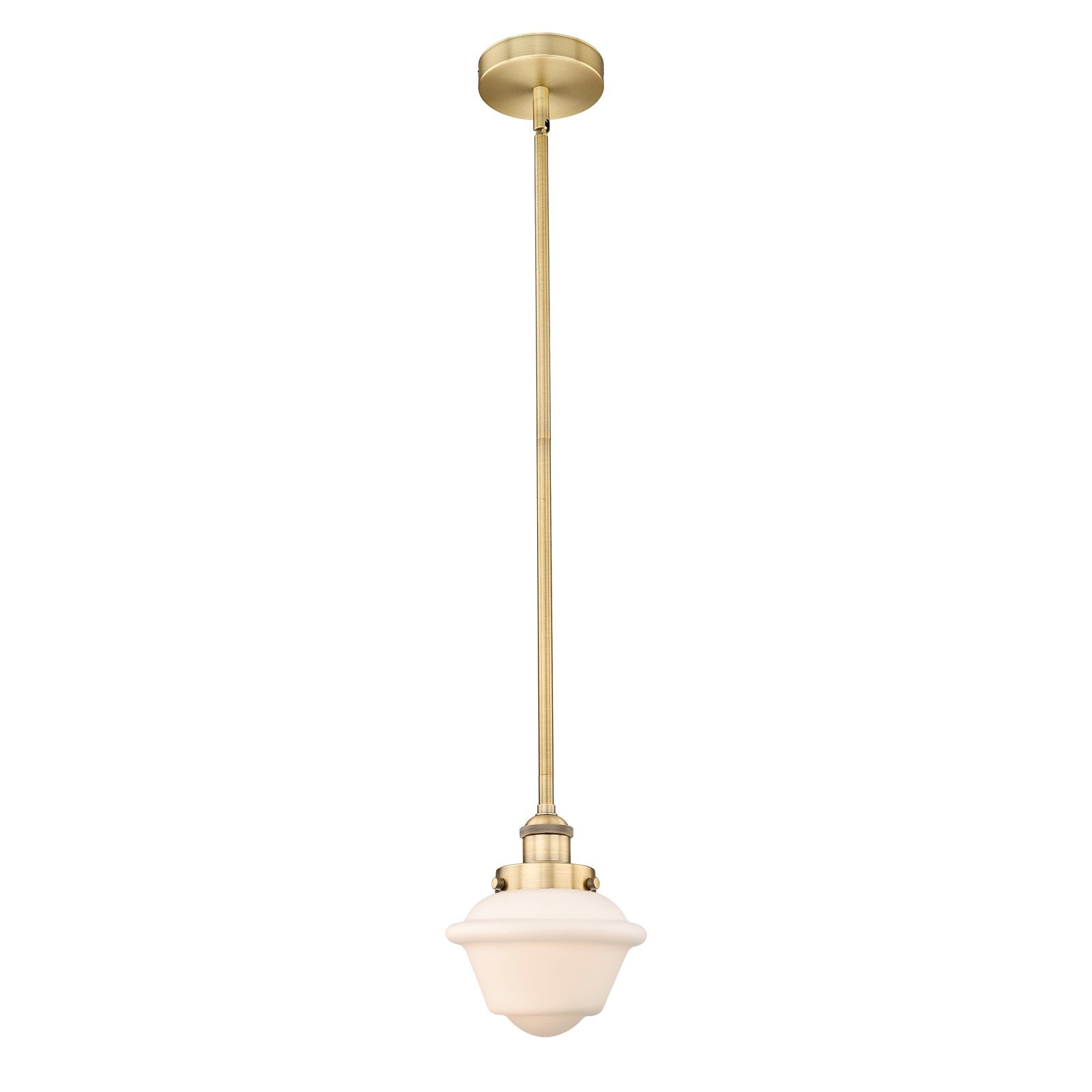 Innovations Oxford 7in 1-Light Mini Pendant | Traditional Brushed Brass Steel and Matte White Frosted Glass | Kitchen Island & | Model 616-1SH-BB-G531