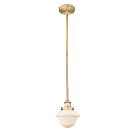 Innovations Oxford 7in 1-Light Mini Pendant | Traditional Brushed Brass Steel and Matte White Frosted Glass | Kitchen Island & | Model 616-1SH-BB-G531