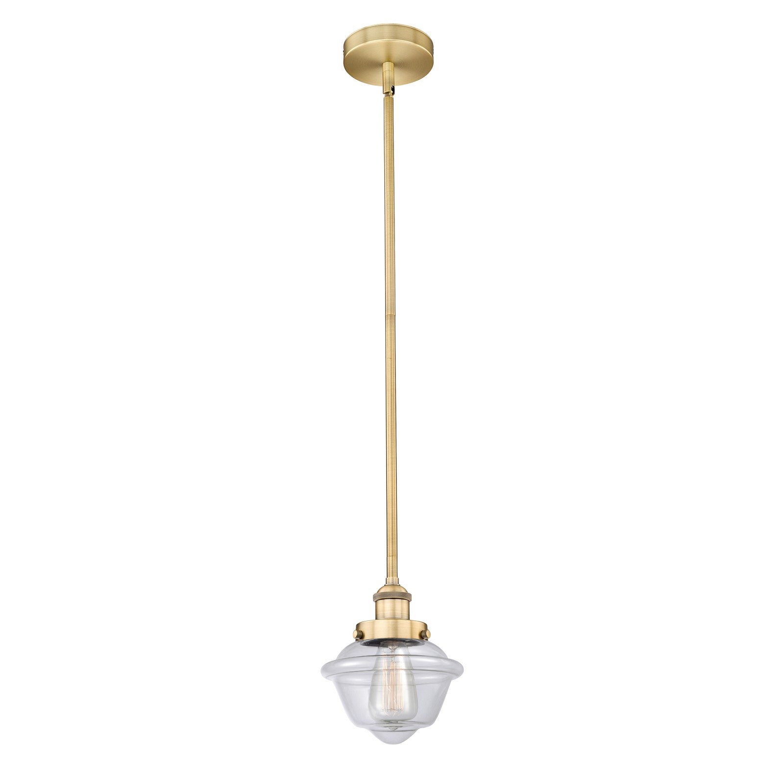 Innovations Oxford 7.25in 1-Light Mini Pendant | Traditional Brushed Brass Steel and Clear Glass | Kitchen Island & Dining | Model 616-1SH-BB-G532-LED