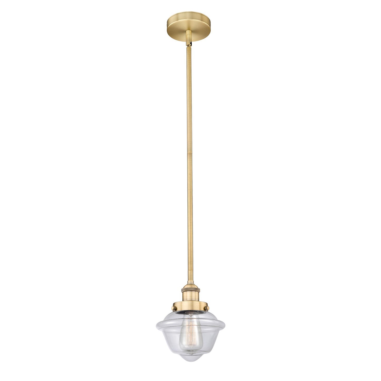 Innovations Oxford 7.25in 1-Light Mini Pendant | Traditional Brushed Brass Steel and Clear Glass | Kitchen Island & Dining | Model 616-1SH-BB-G532-LED