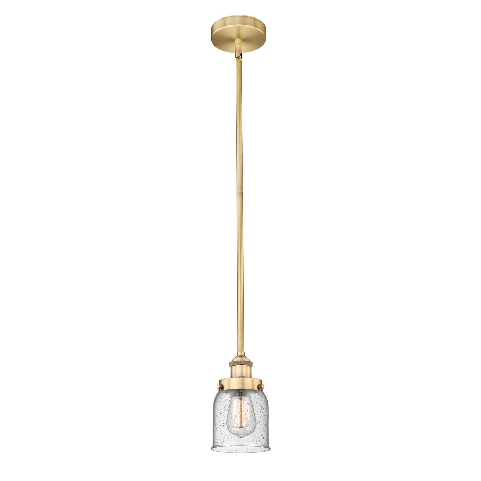 Innovations Bell 5in 1-Light Mini Pendant | Industrial Farmhouse Brushed Brass and Seedy Glass | Kitchen Island & Dining Room | 5 x | Model 616-1SH-BB-G54