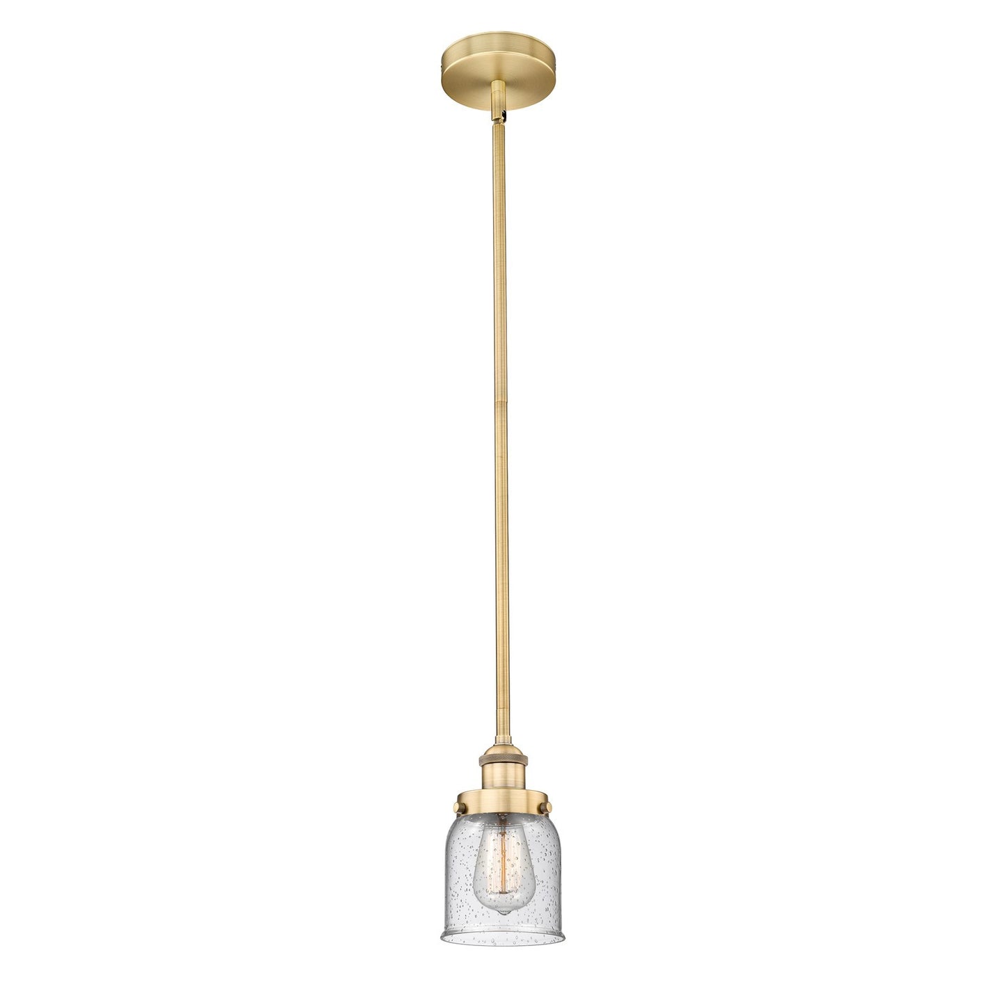 Innovations Bell 5in 1-Light Mini Pendant | Industrial Farmhouse Brushed Brass and Seedy Glass | Kitchen Island & Dining Room | Model 616-1SH-BB-G54-LED