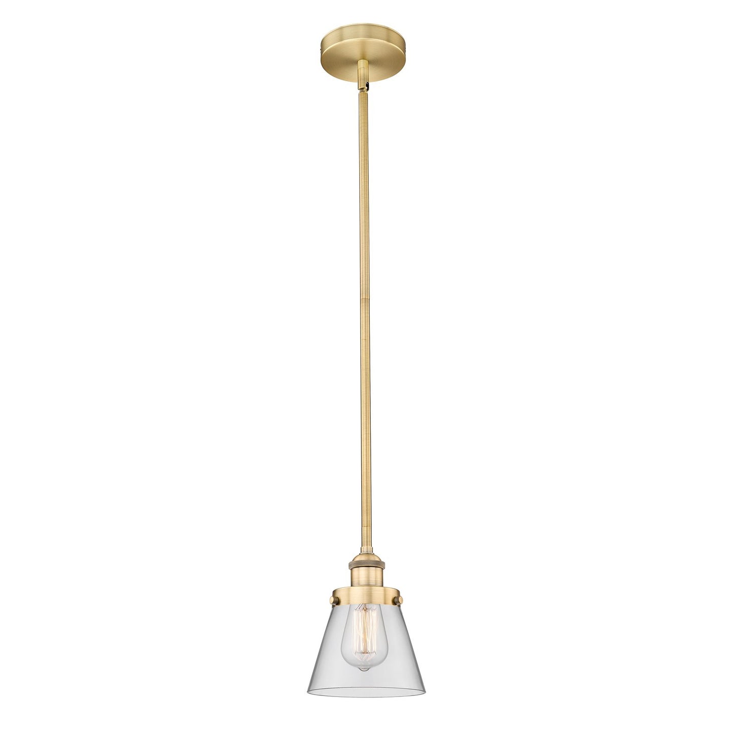 Innovations Cone 6.25in 1-Light Mini Pendant | Industrial Brushed Brass Steel and Clear Glass | Kitchen Island & Dining Room | 6.25 | Model 616-1SH-BB-G62