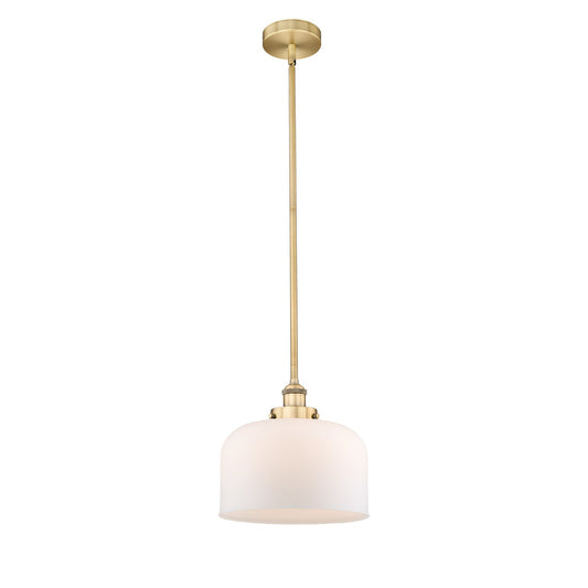 Innovations Bell 12in 1-Light Mini Pendant | Industrial Brushed Brass and Matte White Frosted Glass | Kitchen Island & Dining | Model 616-1SH-BB-G71-L