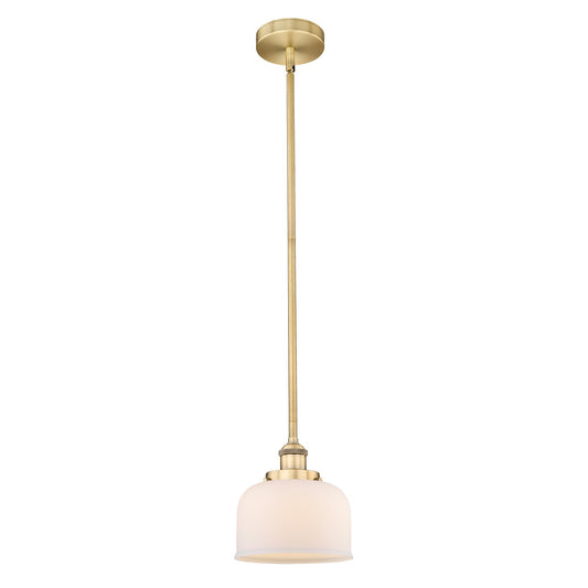 Innovations Bell 8in 1-Light Mini Pendant | Industrial Brushed Brass Steel and Matte White Frosted Glass | Kitchen Island & | Model 616-1SH-BB-G71-LED