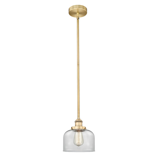 Innovations Bell 8in 1-Light Mini Pendant | Industrial Brushed Brass and Clear Glass | Kitchen Island & Dining Room | 7.75 x 7.75 x | Model 616-1SH-BB-G72