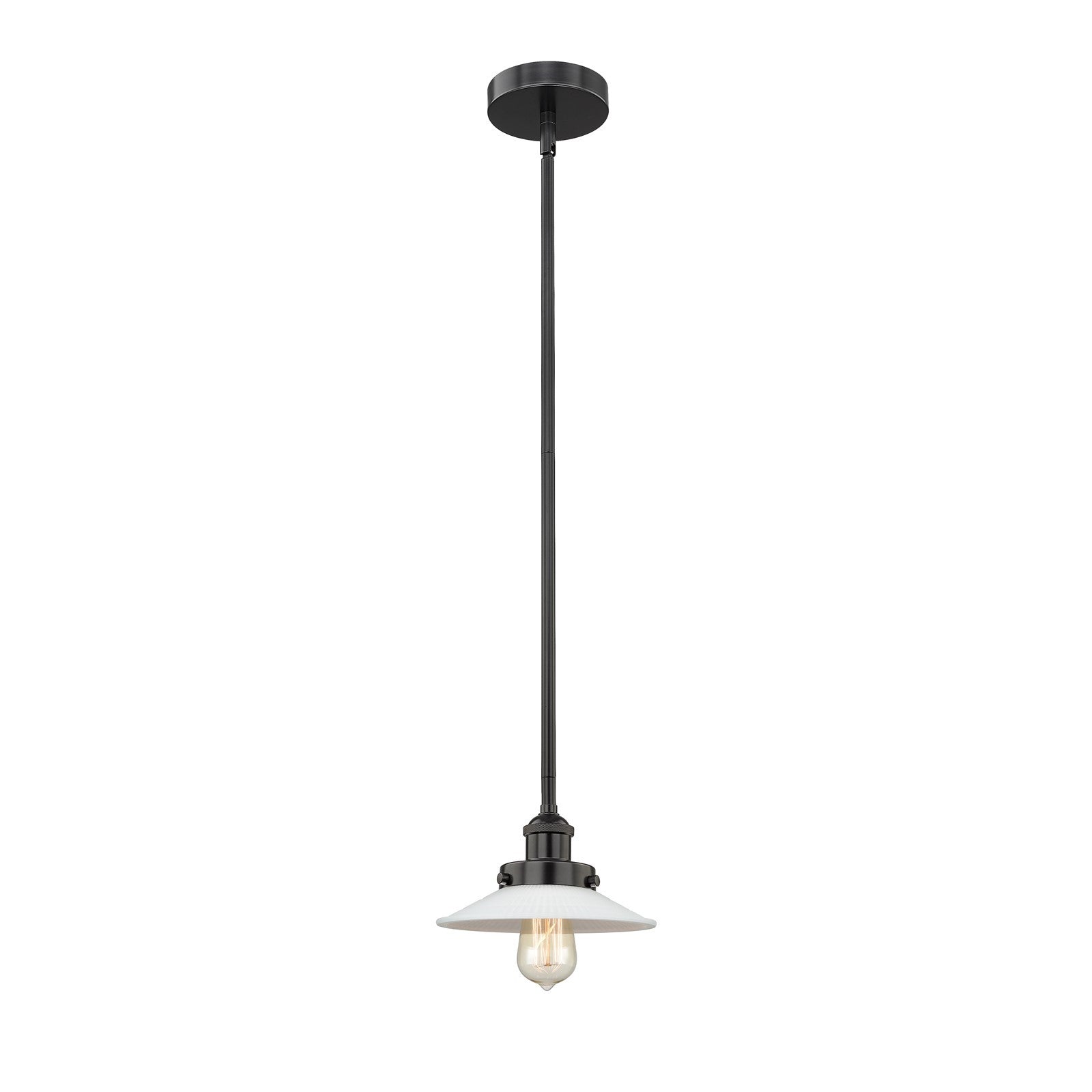 Innovations Halophane 9in 1-Light Mini Pendant | Industrial Matte Black Steel and White Frosted Glass | Kitchen Island & Dining | Model 616-1SH-BK-G1-LED