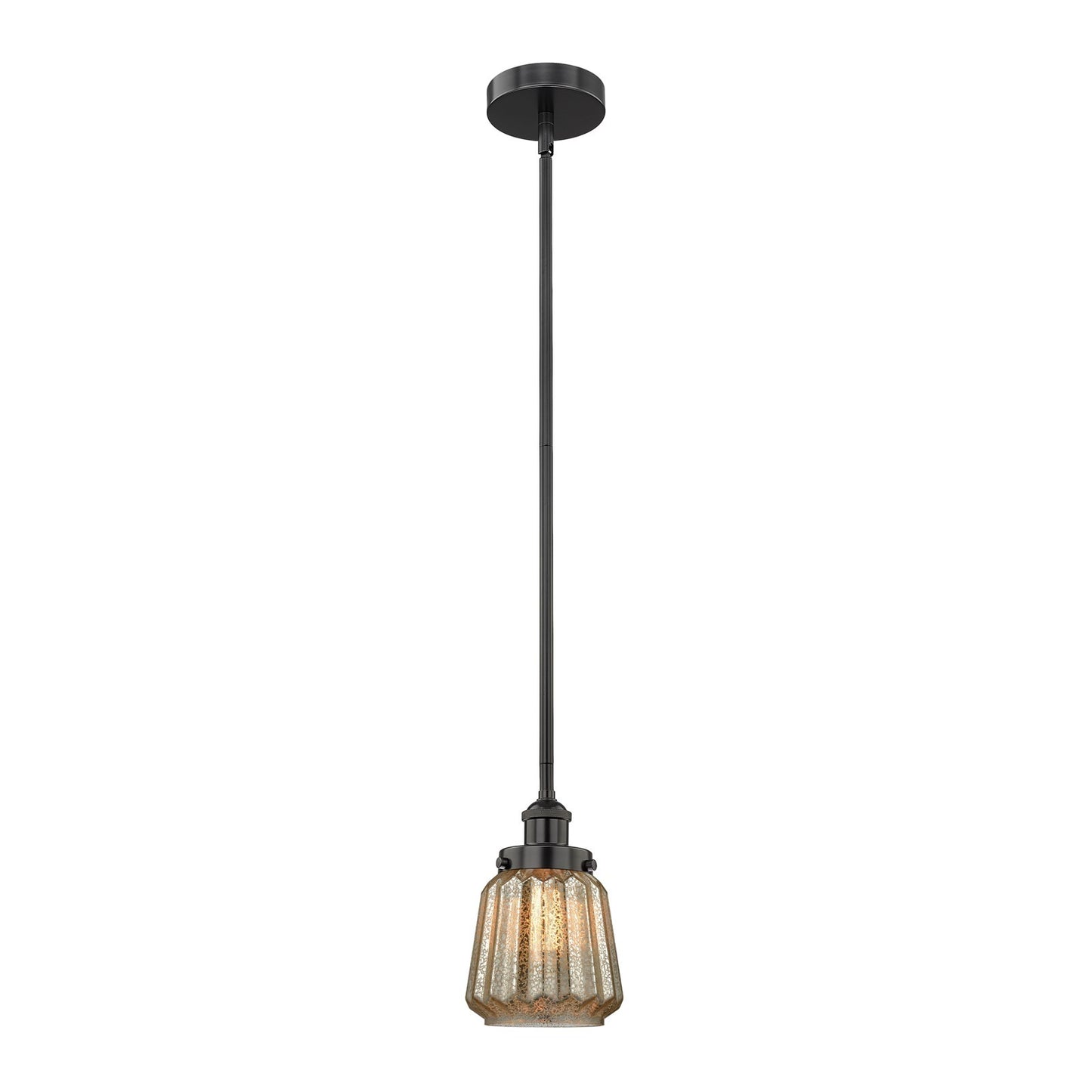 Innovations Chatham 7in 1-Light Mini Pendant | Art Deco Matte Black Steel and Mercury Ribbed Glass | Kitchen Island & Dining Room | Model 616-1SH-BK-G146