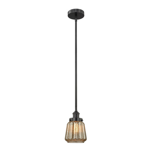 Innovations Lighting Chatham 7in 1-Light Mini Pendant | Art Deco Industrial Matte Black Steel and Mercury Ribbed Glass | Model 616-1SH-BK-G146-LED