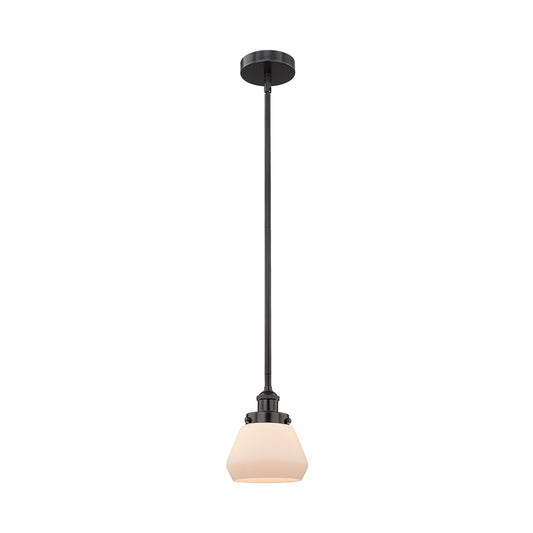 Innovations Fulton 7in 1-Light Mini Pendant | Industrial Matte Black Steel and Matte White Frosted Glass | Kitchen Island & | Model 616-1SH-BK-G171-LED