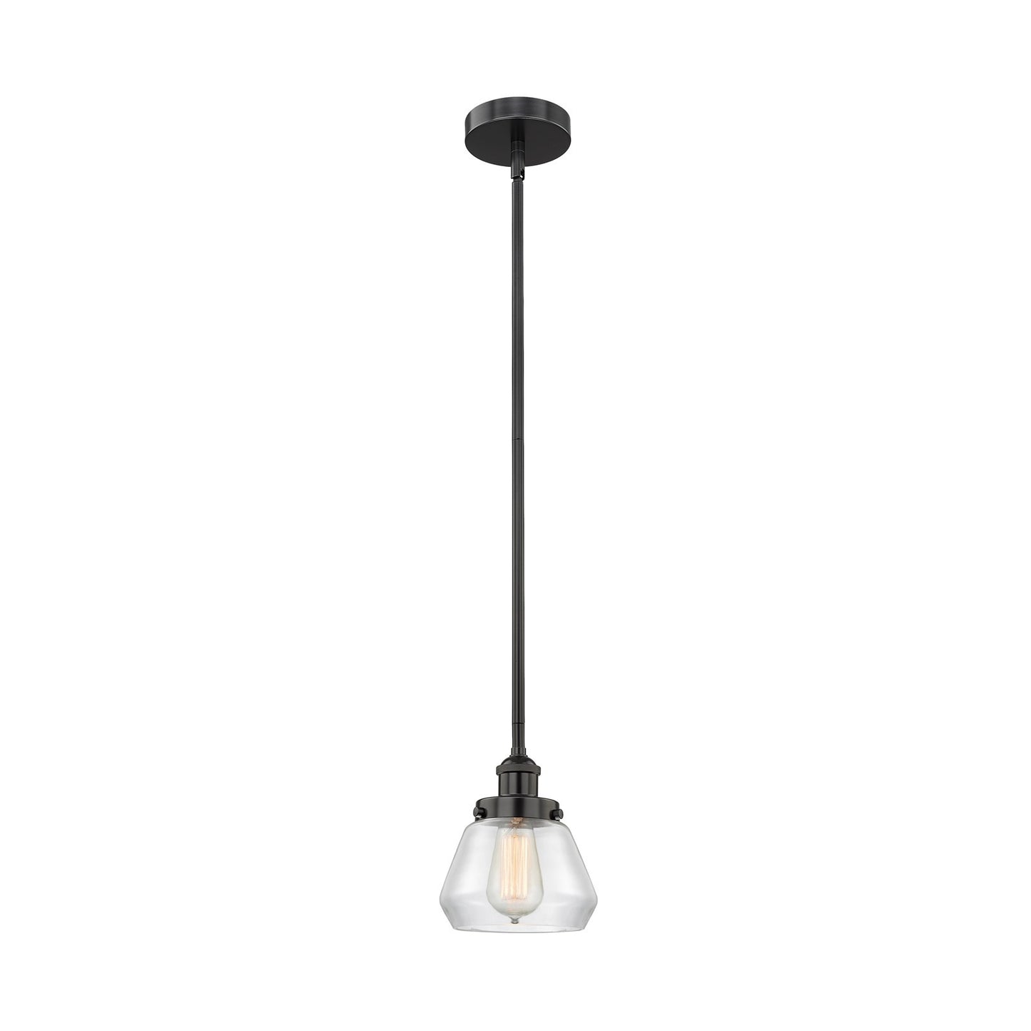 Innovations Fulton 7in 1-Light Mini Pendant | Industrial Matte Black Steel and Clear Glass | Kitchen Island & Dining Room | Model 616-1SH-BK-G172-LED