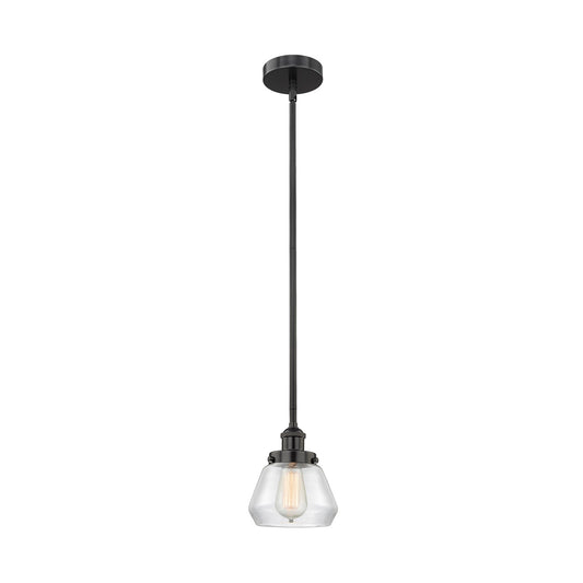 Innovations Fulton 7in 1-Light Mini Pendant | Industrial Matte Black Steel and Clear Glass | Kitchen Island & Dining Room | Model 616-1SH-BK-G172-LED