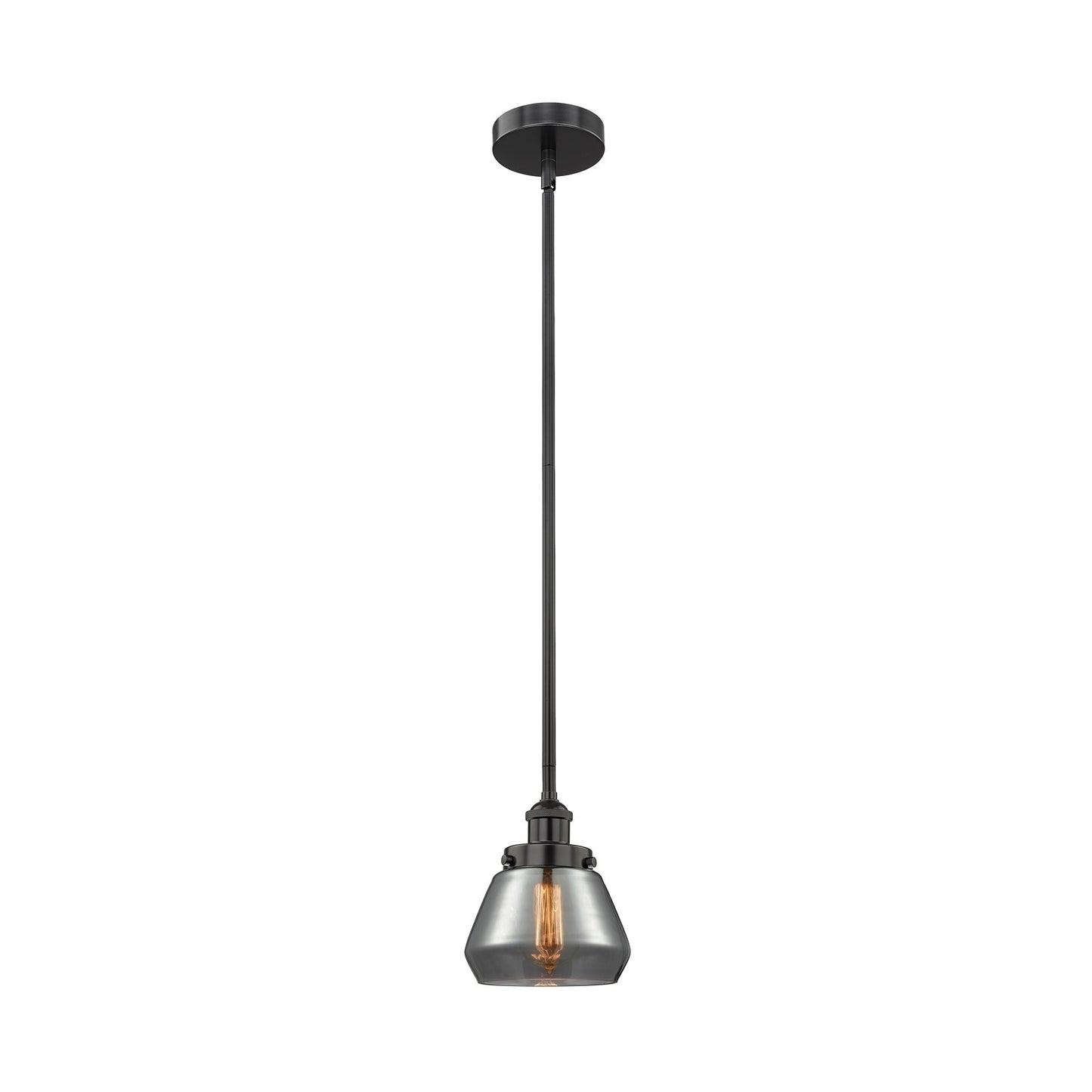 Innovations Fulton 7in 1-Light Mini Pendant | Industrial Farmhouse Matte Black Steel and Light Smoke Glass | Kitchen Island & | Model 616-1SH-BK-G173