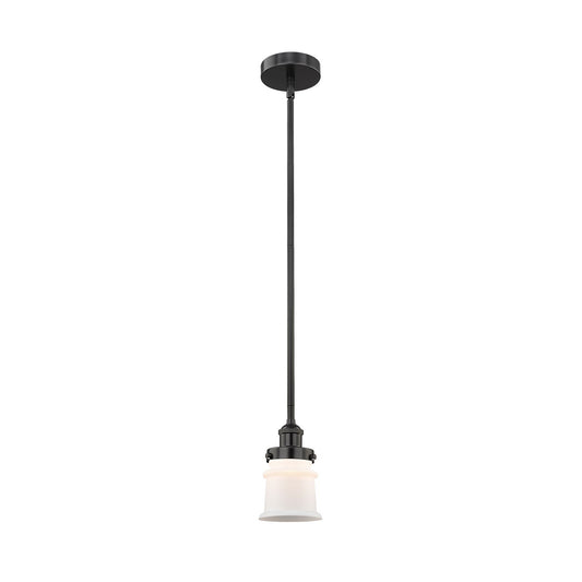 Innovations Canton 5.25in 1-Light Mini Pendant | Industrial Matte Black Steel and Matte White Frosted Glass | Kitchen Island | Model 616-1SH-BK-G181S-LED