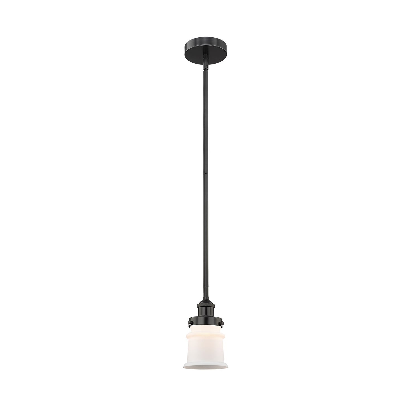Innovations Canton 5.25in 1-Light Mini Pendant | Industrial Matte Black Steel and Matte White Frosted Glass | Kitchen Island | Model 616-1SH-BK-G181S-LED