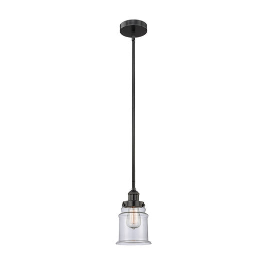 Innovations Canton 6in 1-Light Mini Pendant | Industrial Matte Black Steel and Clear Glass | Kitchen Island & Dining Room | 6 | Model 616-1SH-BK-G182-LED