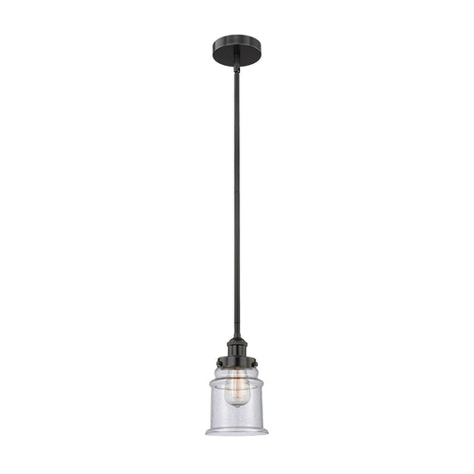 Innovations Canton 6in 1-Light Mini Pendant | Industrial Matte Black Steel and Seedy Glass | Kitchen Island & Dining Room | Model 616-1SH-BK-G184