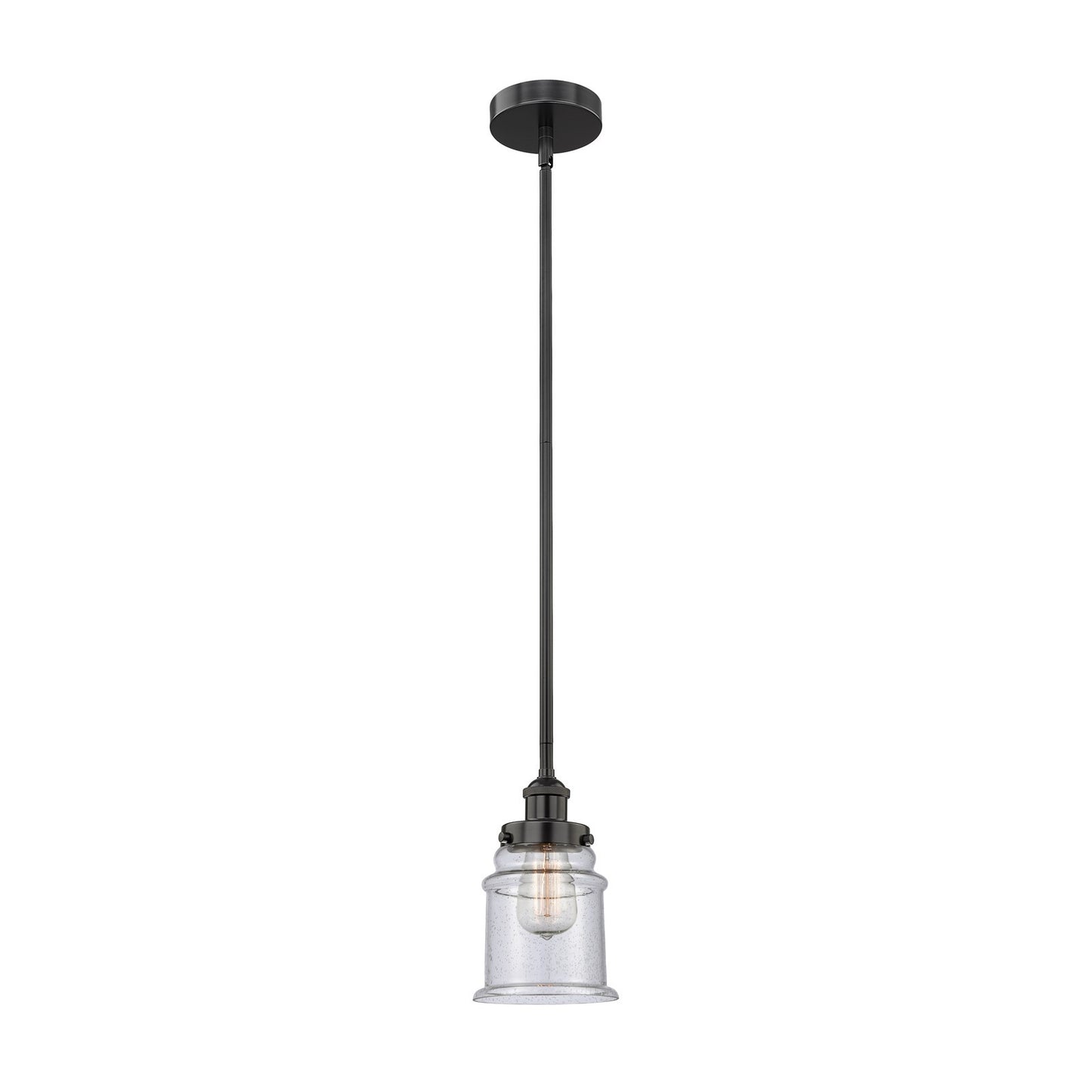 Innovations Canton 6in 1-Light Mini Pendant | Industrial Matte Black Steel and Seedy Glass | Kitchen Island & Dining Room | 6 | Model 616-1SH-BK-G184-LED