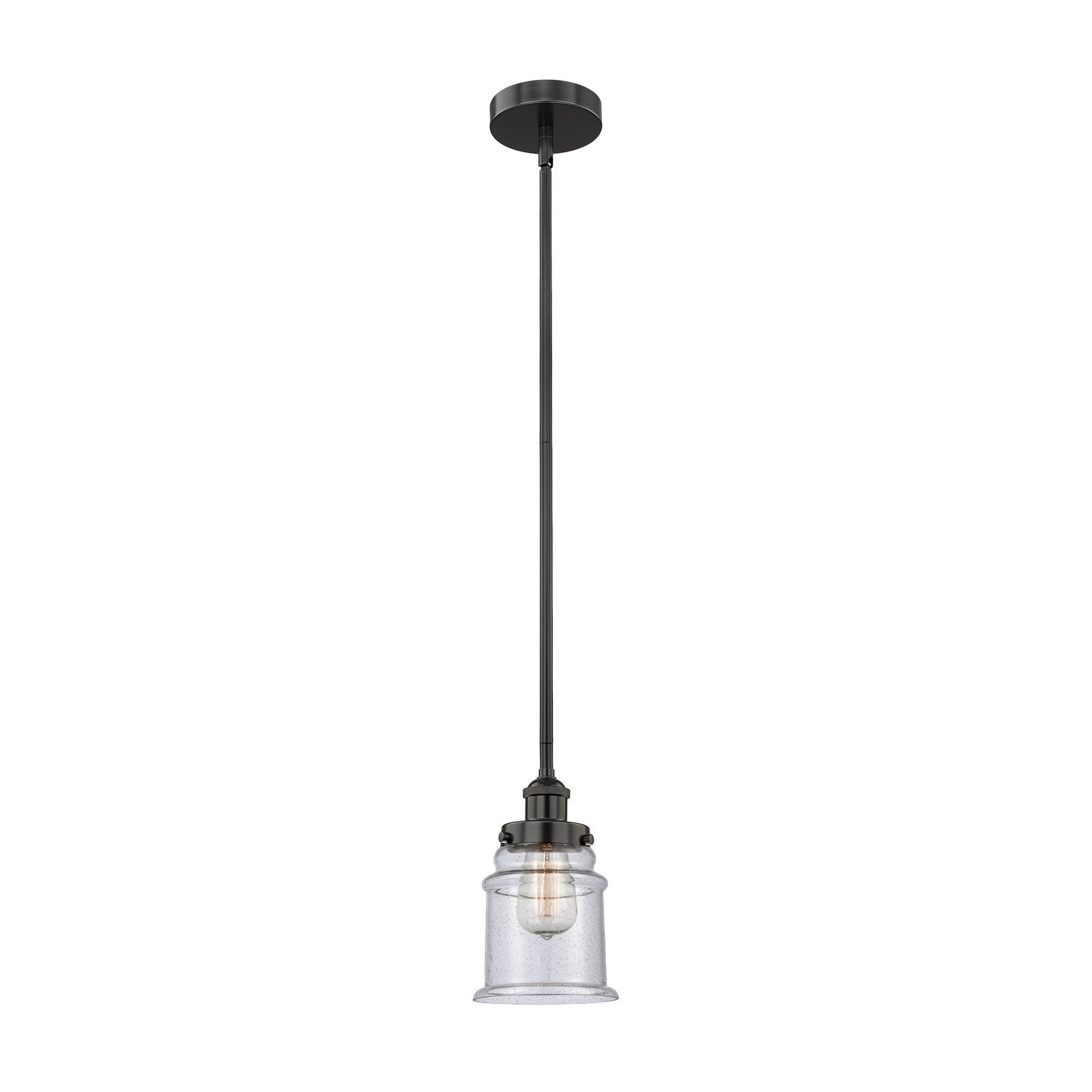 Innovations Canton 6in 1-Light Mini Pendant | Industrial Matte Black Steel and Seedy Glass | Kitchen Island & Dining Room | 6 | Model 616-1SH-BK-G184-LED