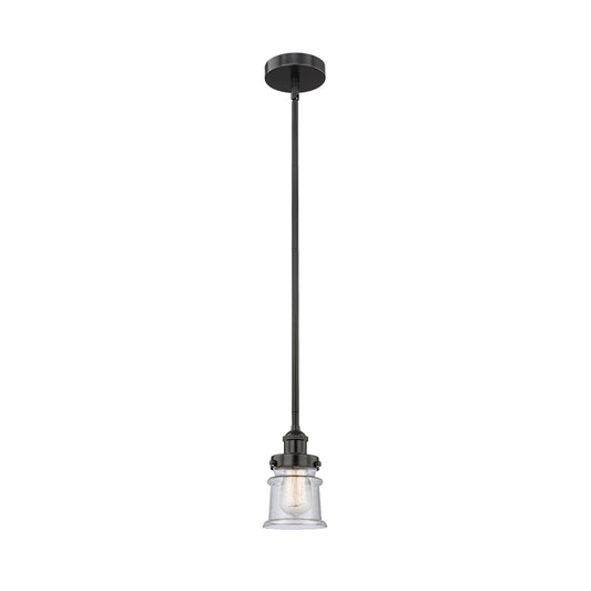 Innovations Canton 5.25in 1-Light Mini Pendant | Industrial Matte Black Steel and Seedy Glass | Kitchen Island & Dining Room | Model 616-1SH-BK-G184S-LED