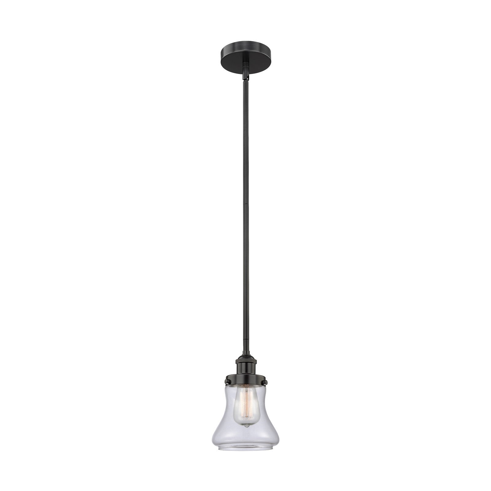Innovations Bellmont 6in 1-Light Mini Pendant | Industrial Matte Black Steel and Clear Glass | Kitchen Island & Dining Room | Model 616-1SH-BK-G192-LED