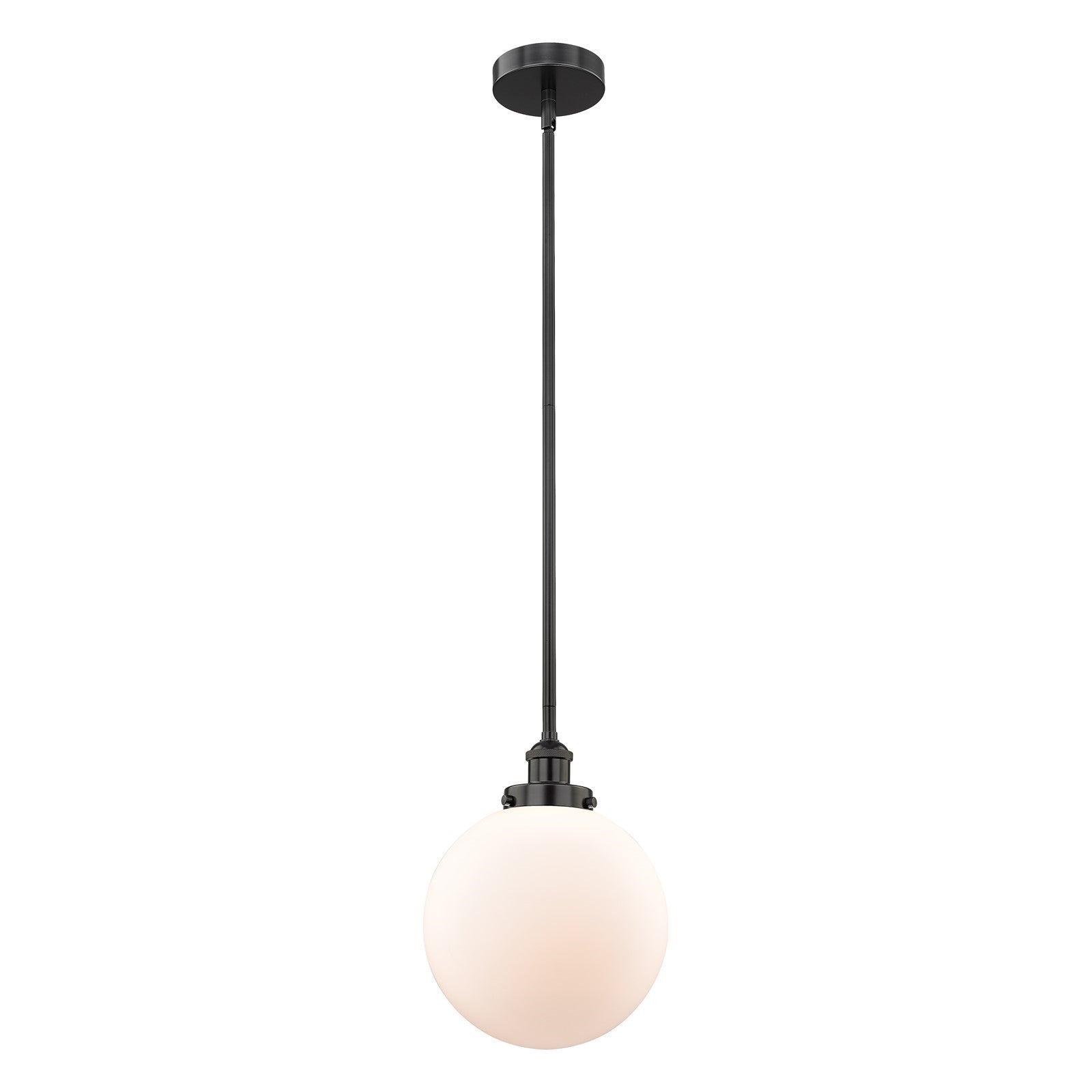 Innovations Beacon 10in 1-Light Mini Pendant | Industrial Matte Black Steel and Matte White Frosted Glass | Kitchen Island & | Model 616-1SH-BK-G201-10