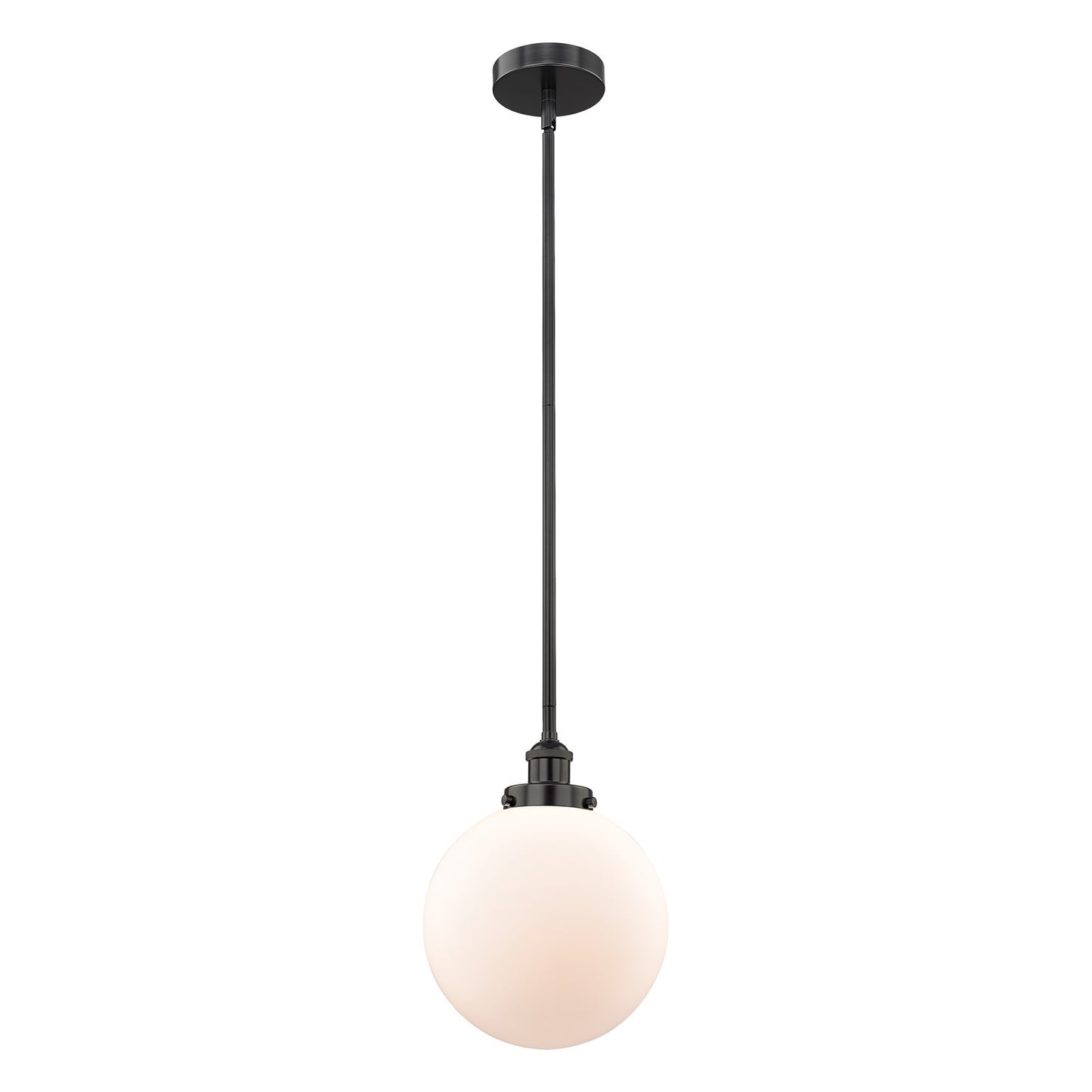 Innovations Beacon 10in 1-Light Mini Pendant | Industrial Matte Black Steel and Matte White Frosted Glass | Kitchen Island | Model 616-1SH-BK-G201-10-LED
