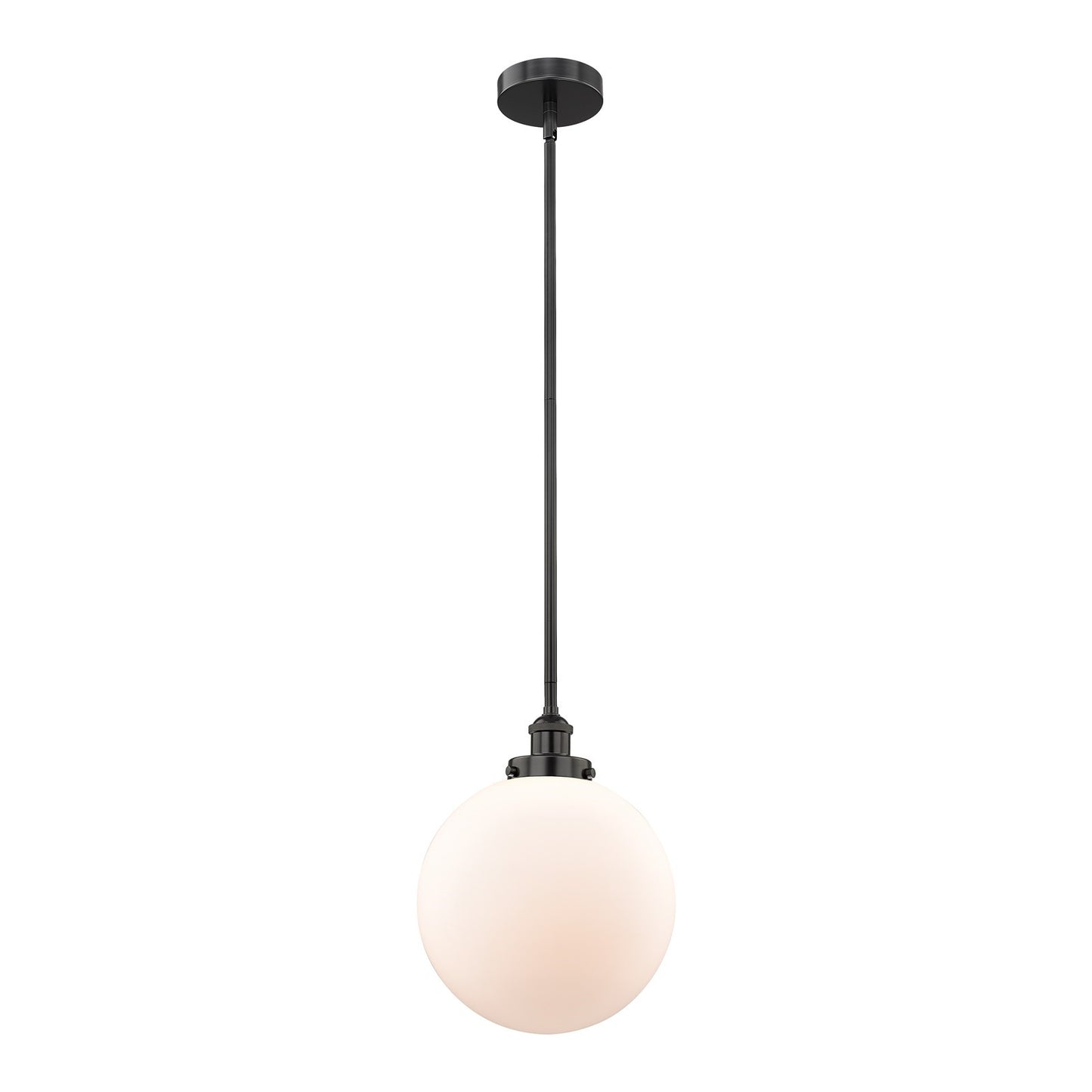 Innovations Beacon 12in 1-Light Mini Pendant | Industrial Matte Black Steel and Matte White Frosted Glass | Kitchen Island & | Model 616-1SH-BK-G201-12