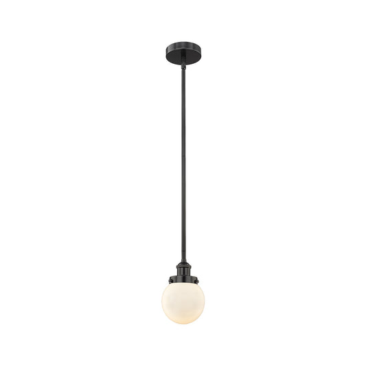 Innovations Beacon 6in 1-Light Mini Pendant | Industrial Matte Black Steel and Matte White Frosted Glass | Kitchen Island & | Model 616-1SH-BK-G201-6-LED