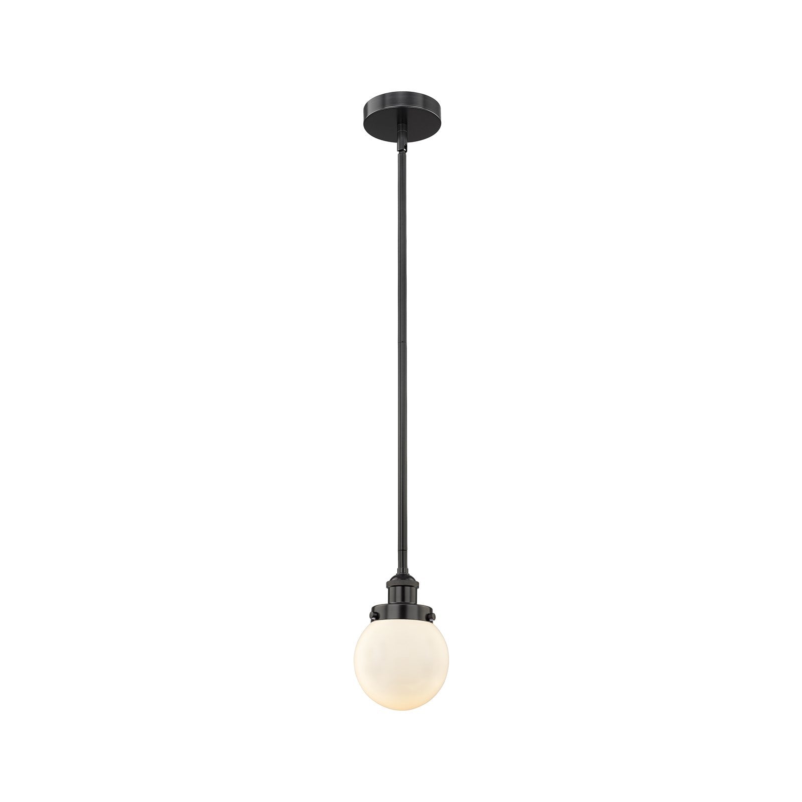 Innovations Beacon 6in 1-Light Mini Pendant | Industrial Matte Black Steel and Matte White Frosted Glass | Kitchen Island & | Model 616-1SH-BK-G201-6-LED