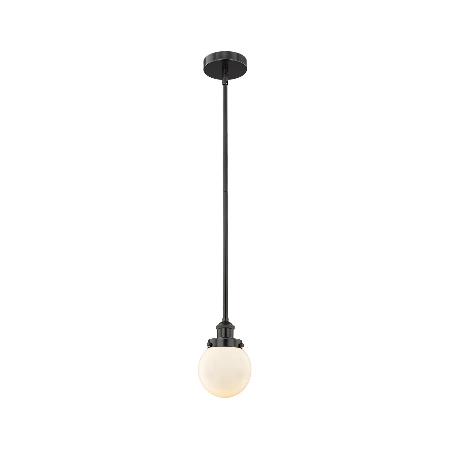 Innovations Beacon 6in 1-Light Mini Pendant | Industrial Matte Black Steel and Matte White Frosted Glass | Kitchen Island & | Model 616-1SH-BK-G201-6-LED