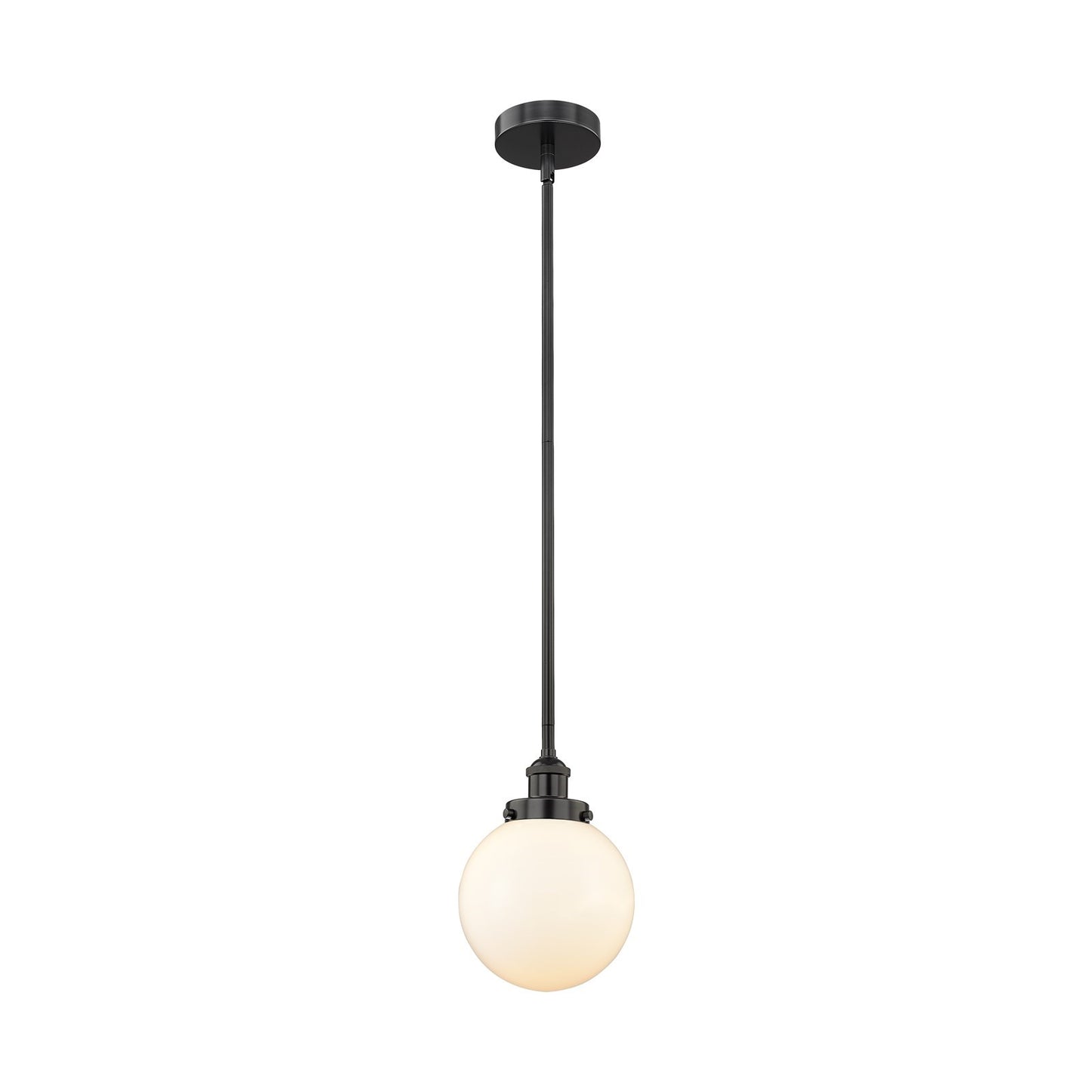 Innovations Beacon 8in 1-Light Mini Pendant | Industrial Matte Black Steel and Matte White Frosted Glass | Kitchen Island & | Model 616-1SH-BK-G201-8-LED